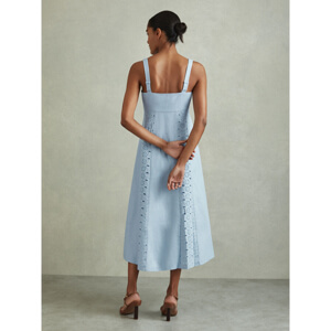 REISS CLARICE Linen Broderie Midi Dress